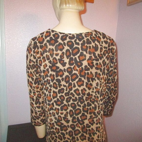 Y2K Vtg Embellished Tunic Top Size S Asymmetrical Leopard 3/4 Sleeve Jersey Knit - Picture 8 of 10